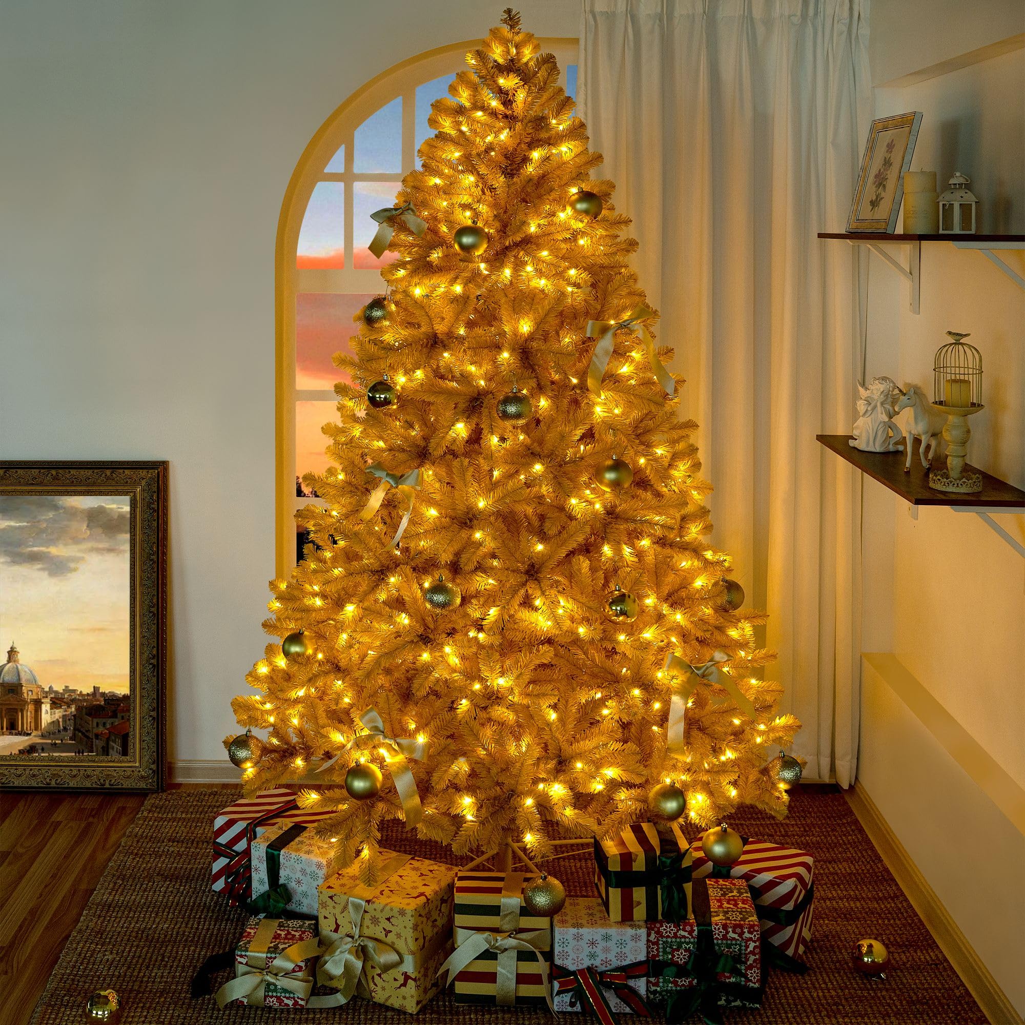 Amazon.com: Naomi Home 7.5ft Gold Christmas Tree with Lights